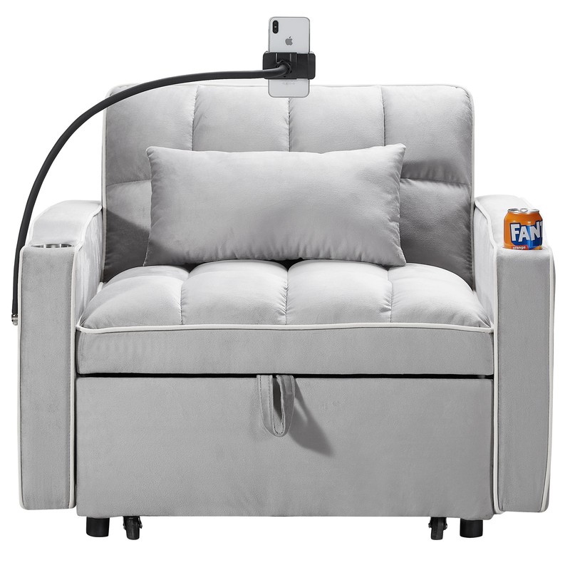 Adjustable Sofa Bed 3-in-1 Convertible Chair Sleeper Bed with Type C & USB Port gallery