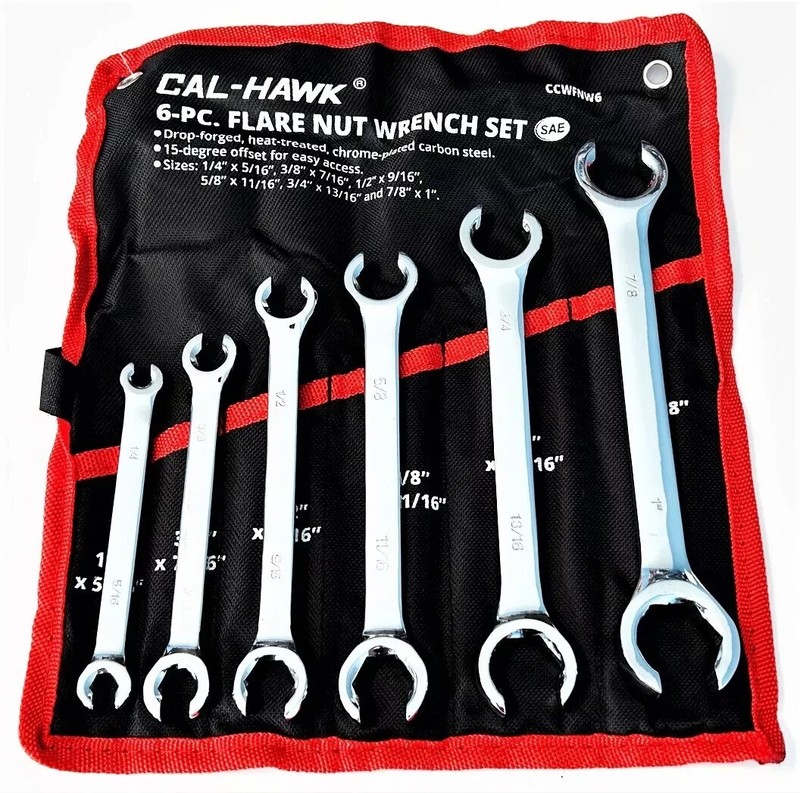 Cal-Hawk 12pc Flare Nut Wrench Set Standard and Metric Sizes in a Holding Pouch gallery