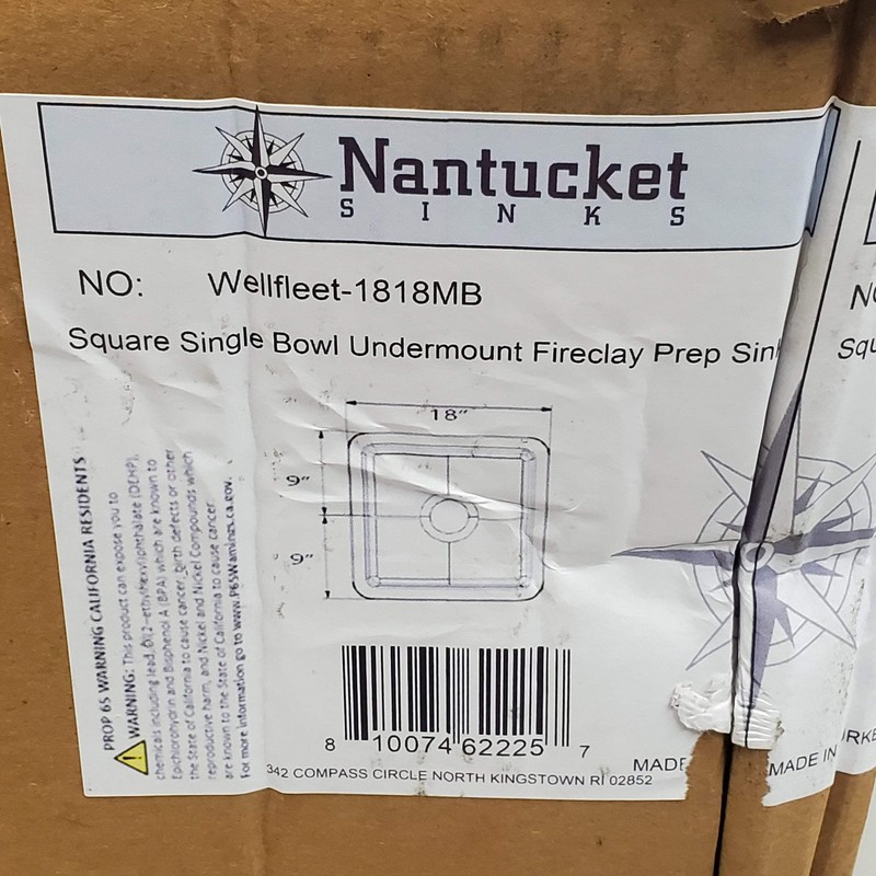 NANTUCKET Square Single Bowl Undermount Fireclay Prep Sink Wellfleet-1818MB gallery