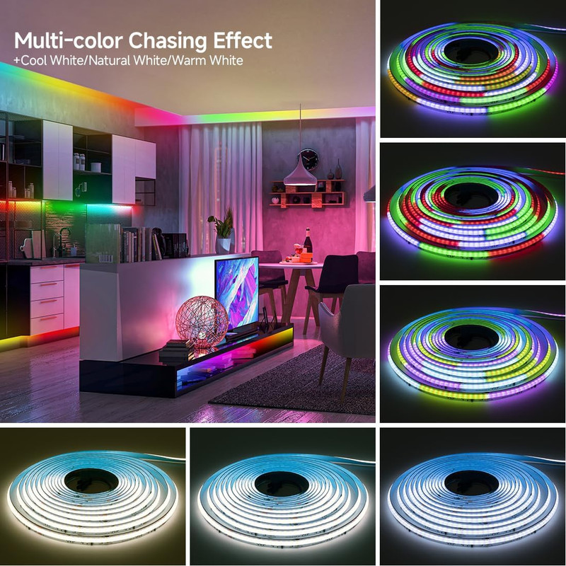 FCOB COB LED Strip Light, WS2814 Smart IC RGBW 4000K Color Chasing Light, UL Lis gallery
