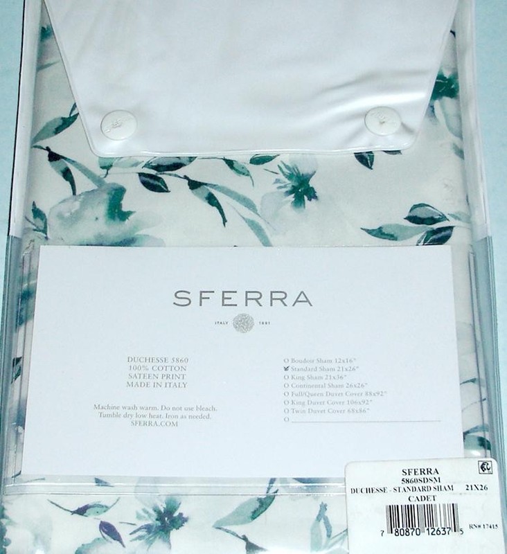 Sferra Duchesse Standard Sham Reversible Cadet Blue Florals on Cotton Sateen NEW gallery