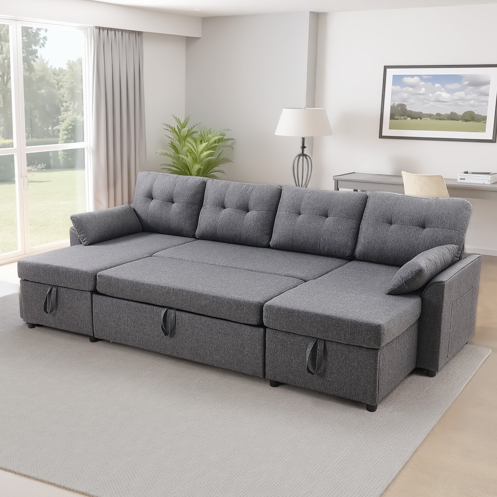 Uimoso U Shaped Storage Sofa Bed Convertible Sleeper Pull Out Couch Loveseat gallery