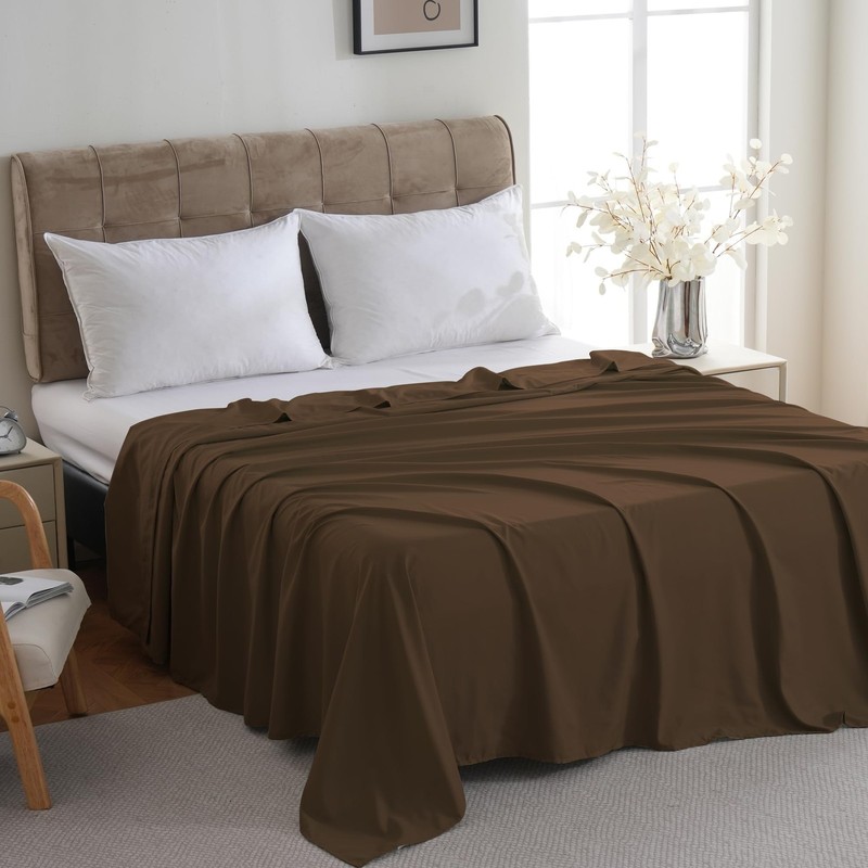 Full Flat Sheet Only 6 PCS Durable Brown 81x96 Inch Soft Microfiber Bedding gallery