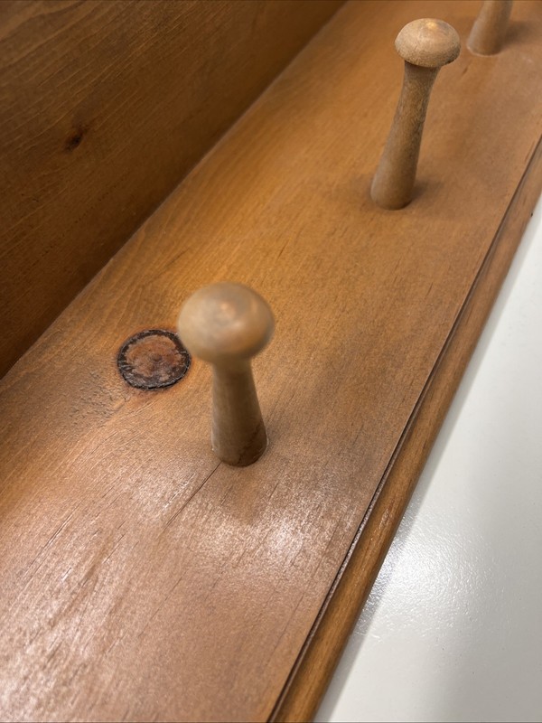 Vintage Pine Solid Wood Shelf & Hat Coat Rack 3 Peg Handmade gallery