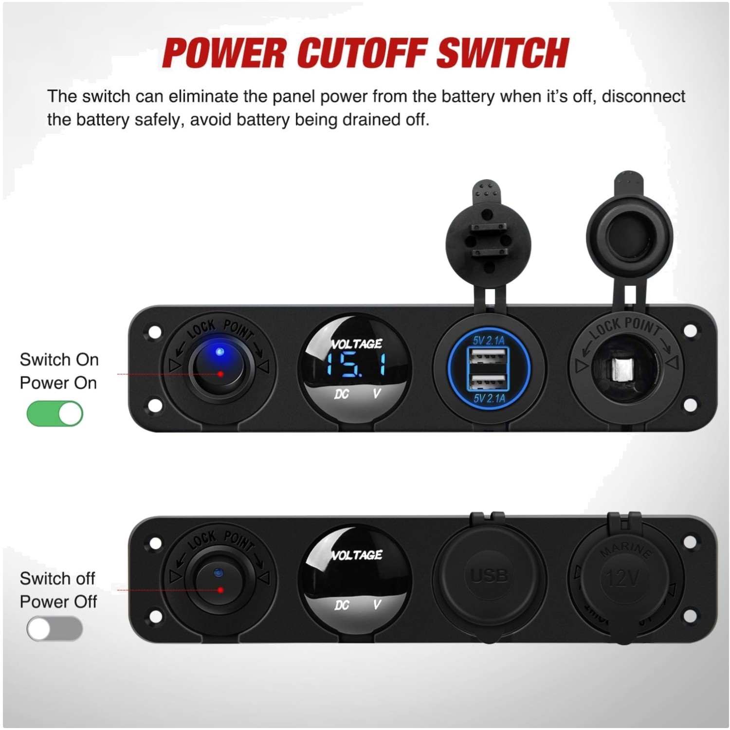 Dual USB Socket + Voltmeter + 12V Outlet Switch Panel gallery