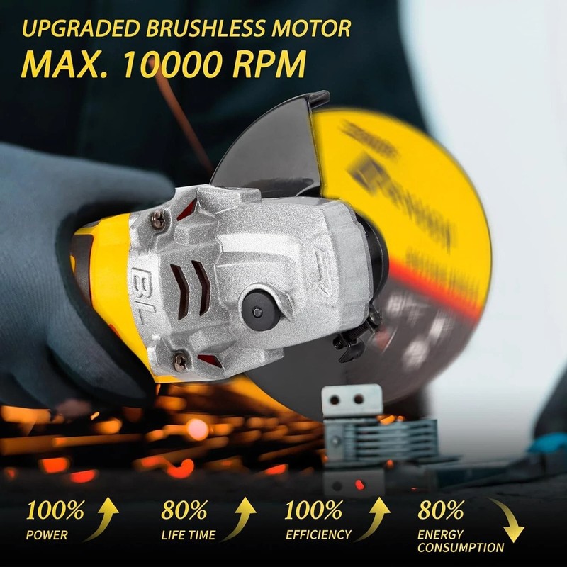 5" Cordless Angle Grinder Kit Brushless Battery Grinder with 2x6.0Ah Batteries gallery