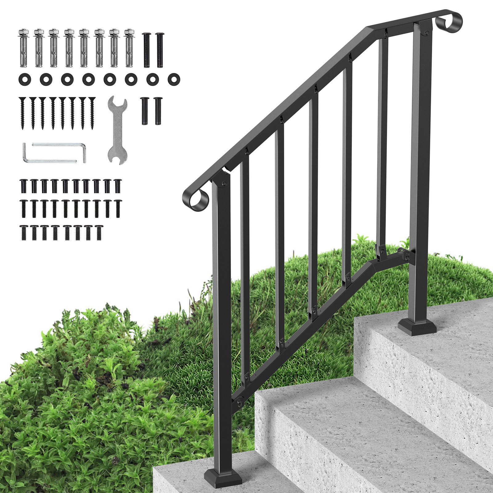 VEVOR 2-3 Step Handrails for Outdoor for Seniors Porch Deck Black Retro Arch gallery