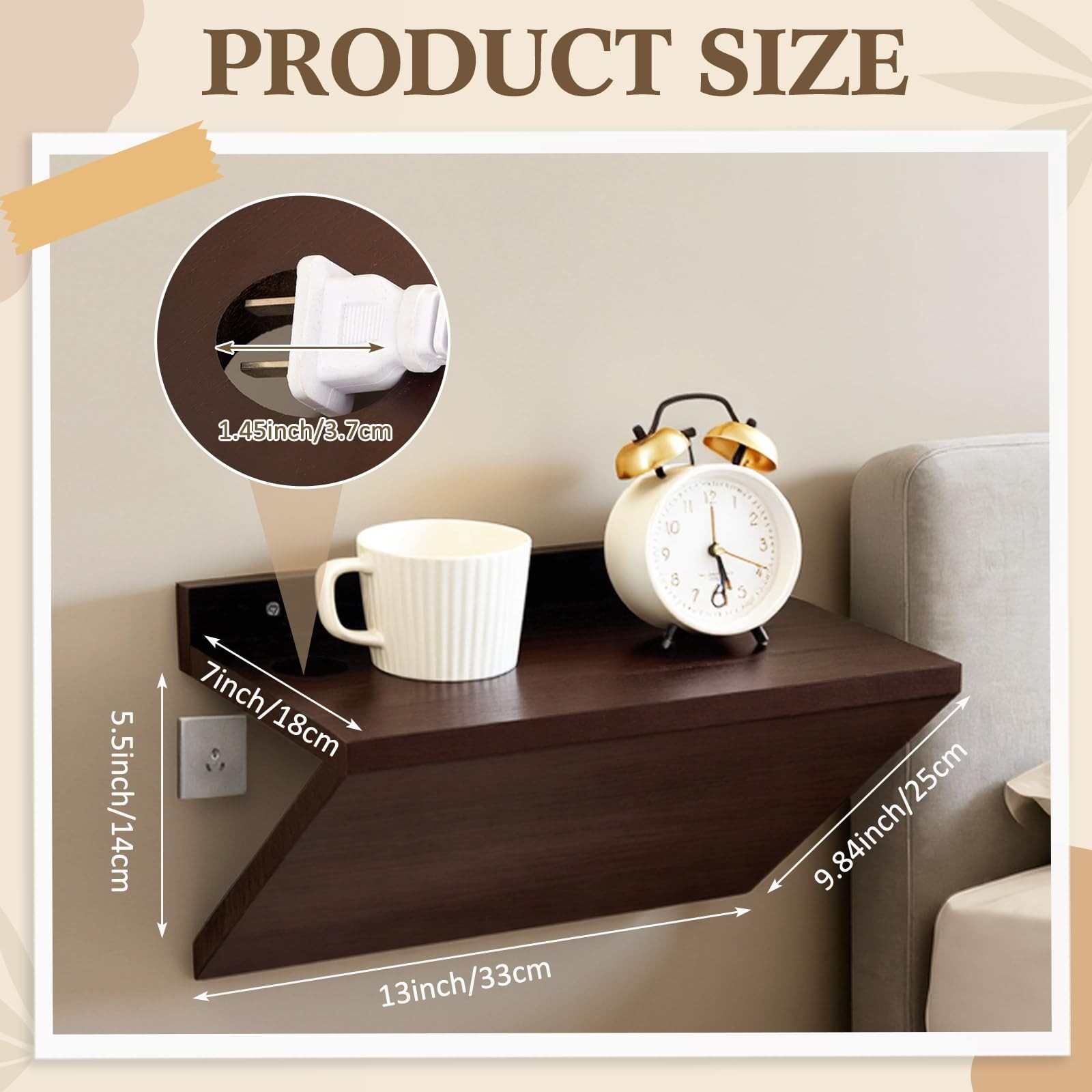 Fiwochic 2 Pack 13 x 7 x 5.5 Inch Floating Nightstand Wooden Bedside V Shape ... gallery