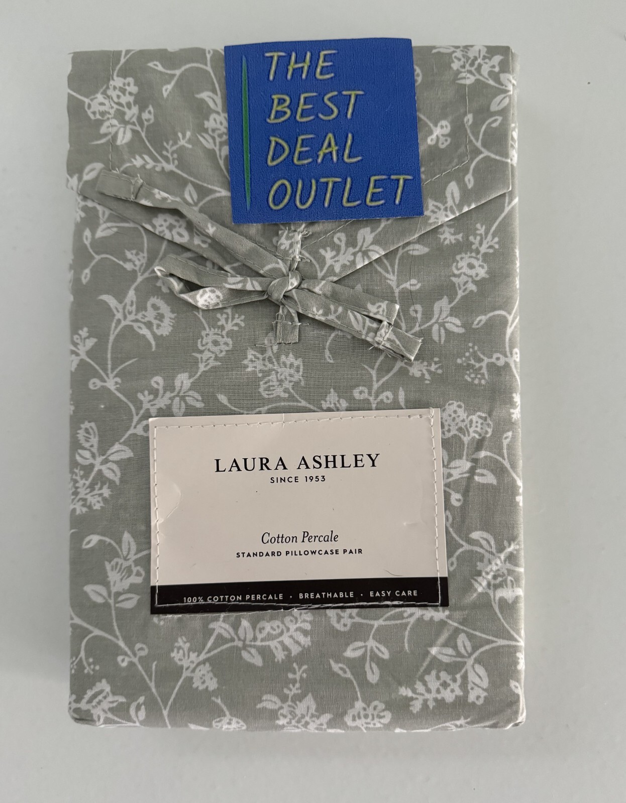 NIP Laura Ashley Standard Queen Pillowcases 2 Pc 100% Cotton Percale Grey Gray gallery