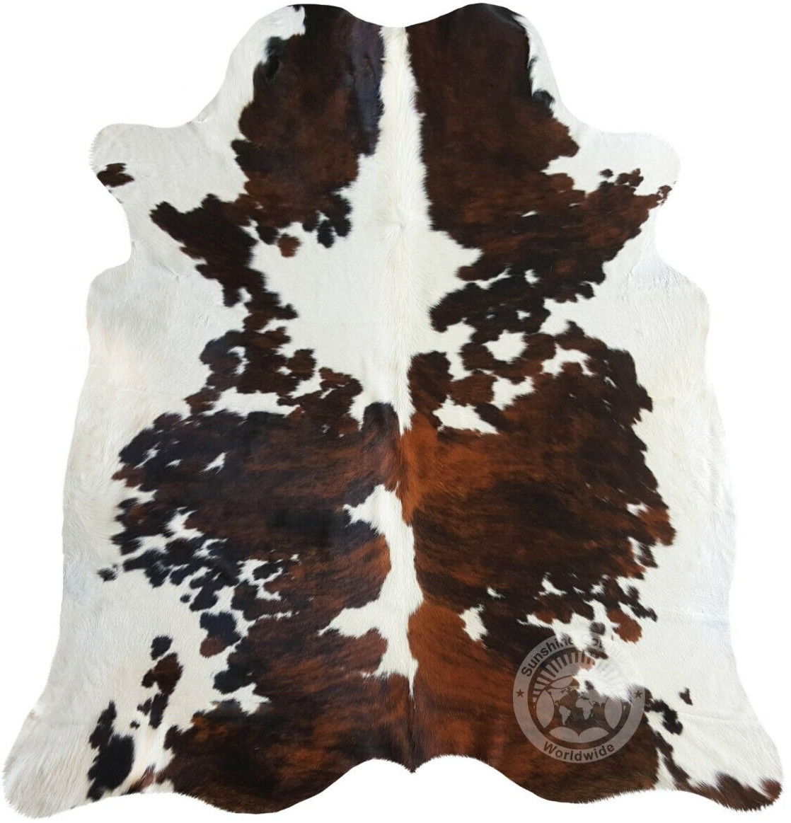 Real Cowhide Rug Tricolor White Backbone - Size 6 x 6-7’ gallery