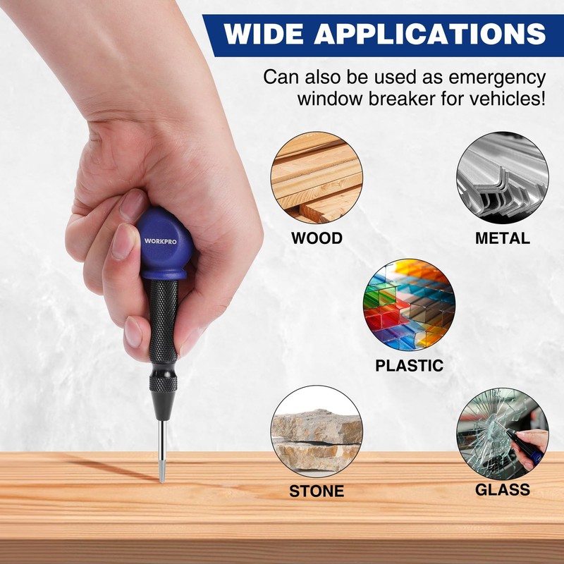 WORKPRO 2Pack Automatic Center Punch Adjustable Spring Loaded Metal Center Punch gallery