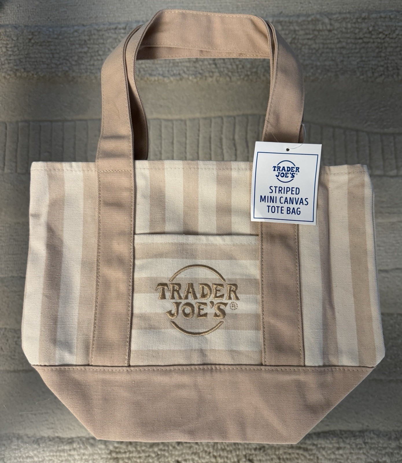 Trader Joes TAN Striped Mini Canvas Tote Bag Rare NWT 2026 Free Gift 🎁Fast Ship gallery