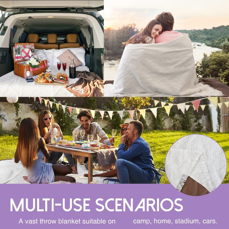 Tiny Land Picnic Blankets, 2 in1 Double Layer Waterproof Mat 71in*71in, White gallery