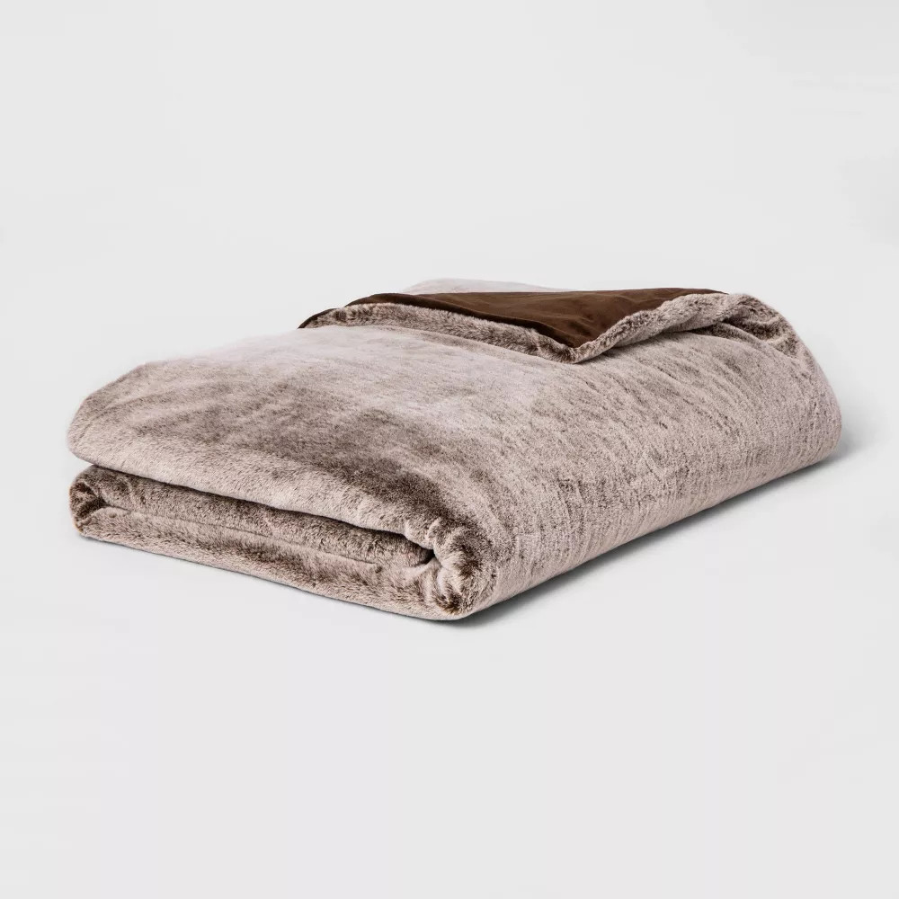 55" x 80" 18lbs Faux Fur Weighted Blanket with Removable Cover Brown gallery