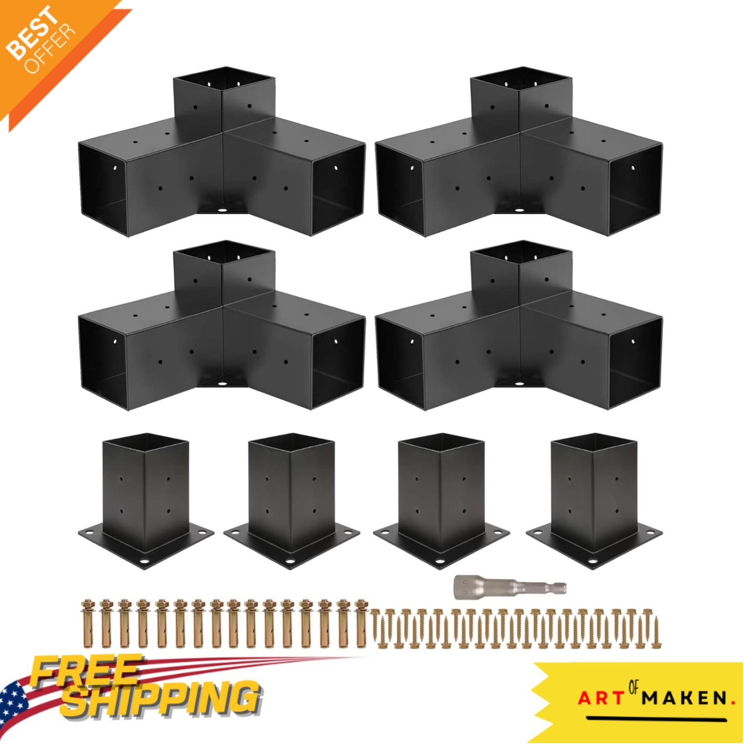 Durable Pergola Kit with 3-Way Right Angle Brackets for DIY Outdoor Projects gallery