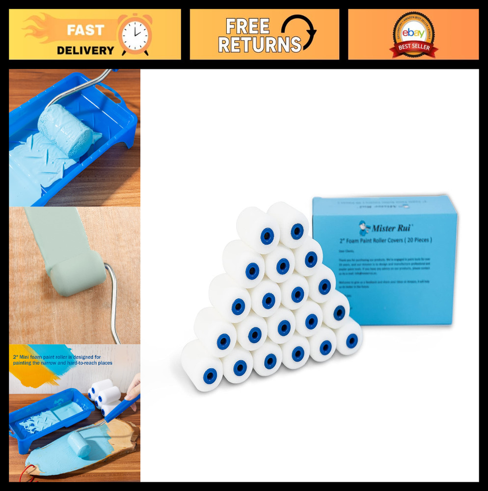 Mini Foam Paint Roller Refills - 2 Inch High Density Sponge Rollers, Pack of 20,
