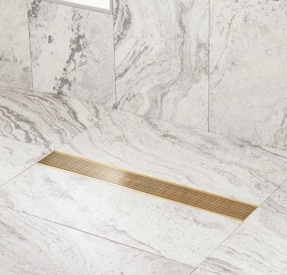 Signature Hardware 24" Carmen Linear Shower Drain - Polished Brass - NO FLANGE gallery
