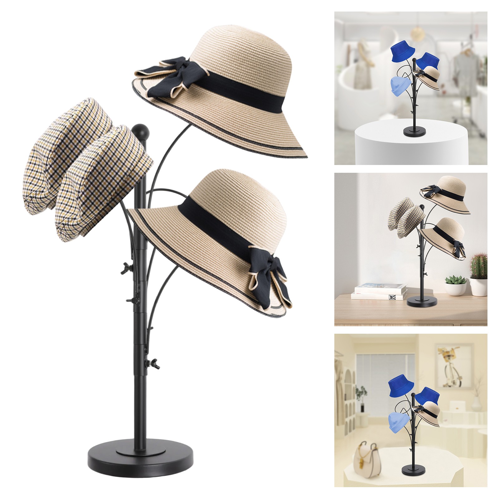 Modern Metal Hat Rack Stand with 5 Round Hooks for Entryway and Hallway, Black gallery