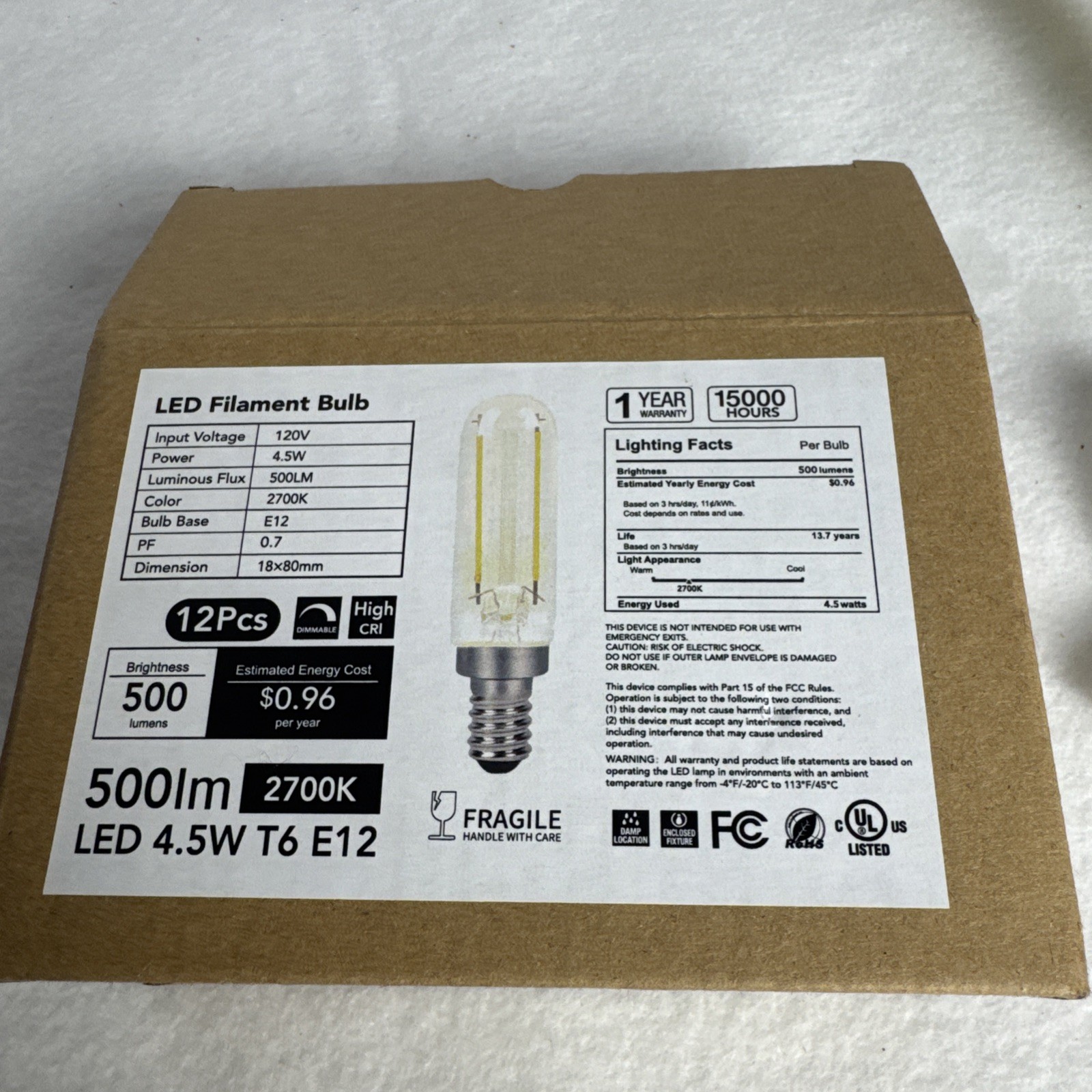 TJOY 12 Pack LED Filament Bulbs B11 E12 4.5W 2700K Warm White 500LM 120V gallery