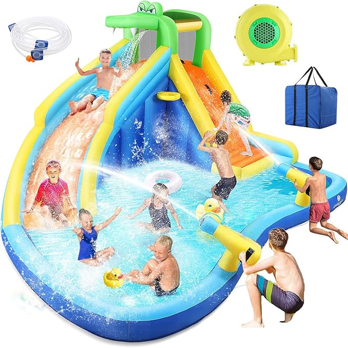 8 in 1 Inflatable Kids Water Slide Bounce House Splash Pool w/Blower, Water Gun gallery