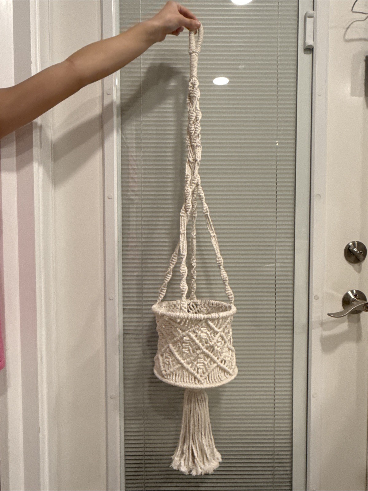 Macramé Plant Hanger/Holder, Cotton Braided Boho Decor 7 1/2” Wide 6” Deep gallery