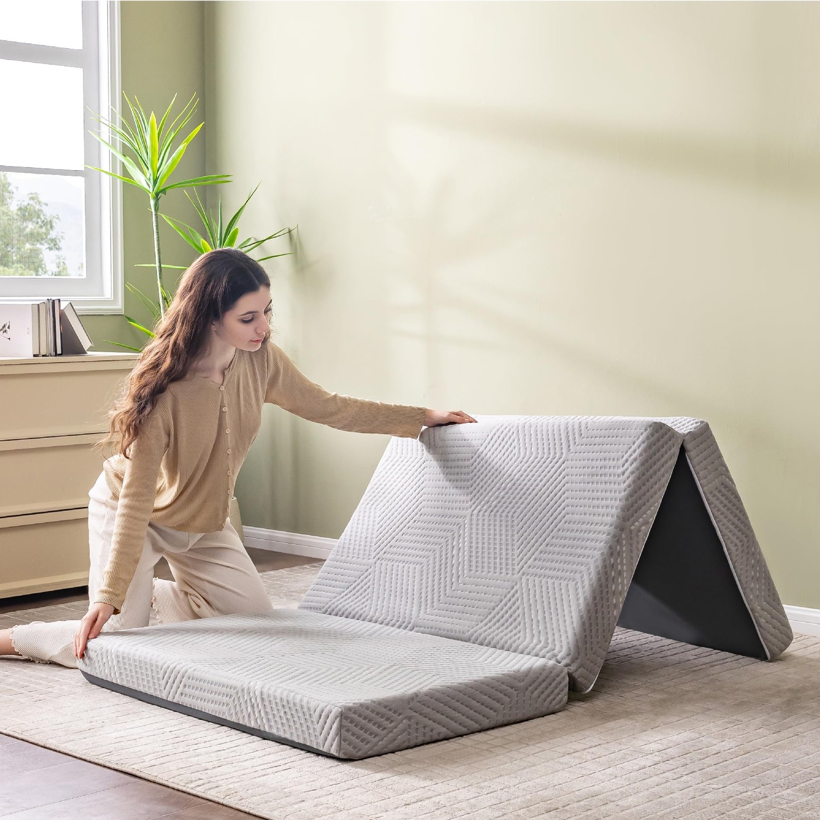 Folding Mattress, 4 Inch Single Tri Folding Memory Foam Mattress for Camping ... gallery