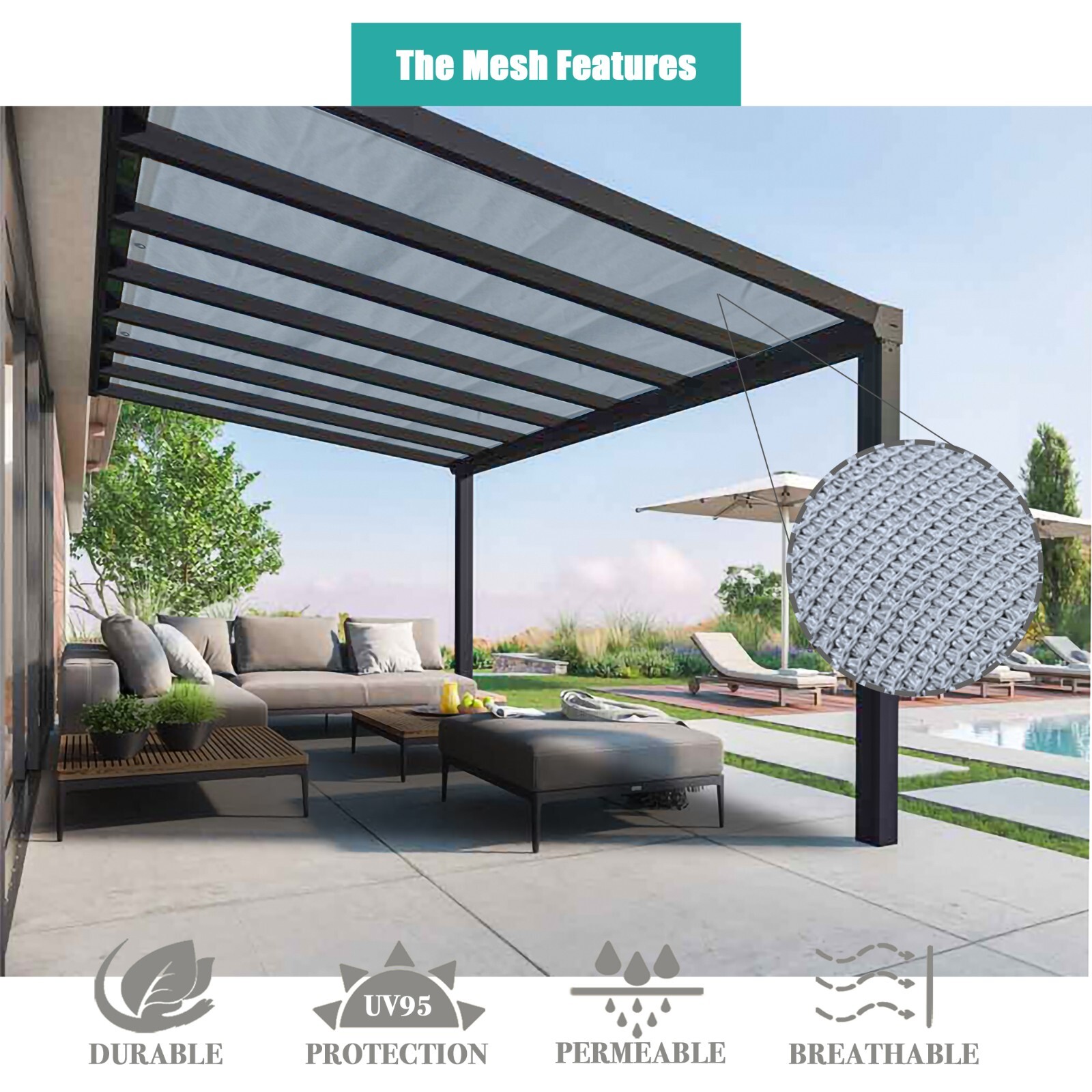 Breathable Pergola 90% Sun Shade Privacy Cover Panel Patio Canopy w/Grommet Grey gallery