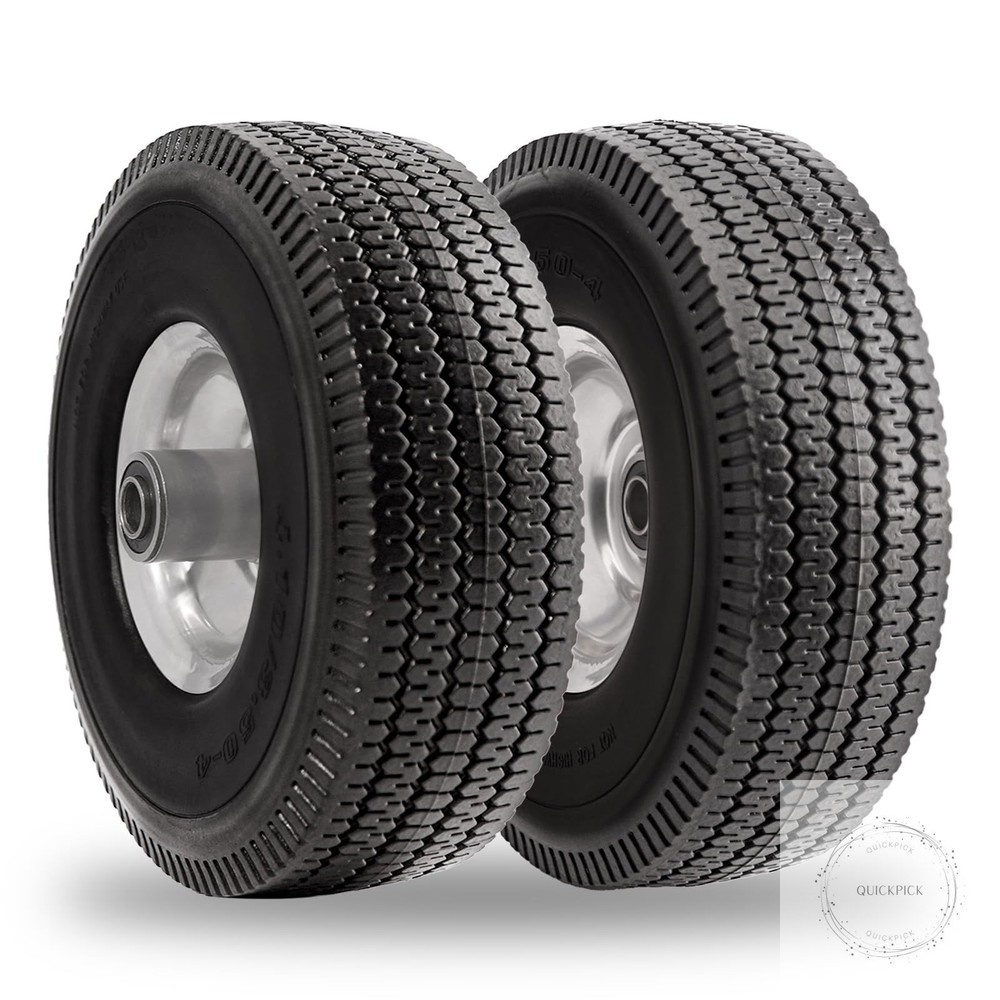 10 Inch Solid Polyurethane Tire 4.10/3.50-4 Tire, 10" Flat Free Wheels with 5/8"
