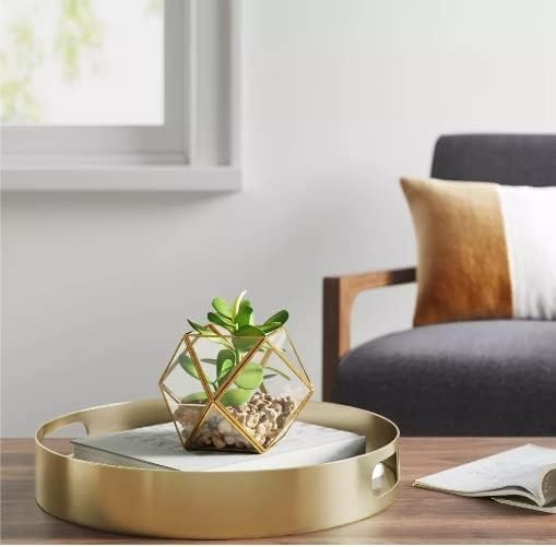 (2 PACK) 5" x 4" Artificial Succulent Plant with Brass Terrarium - Opalhouse gallery