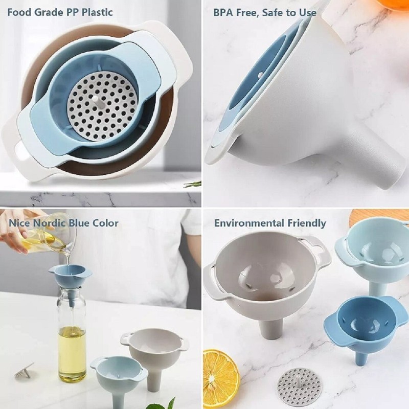 3 Kitchen Funnel Set with Detachable Strainer Filter Oil Funnel for Kitchen Use gallery