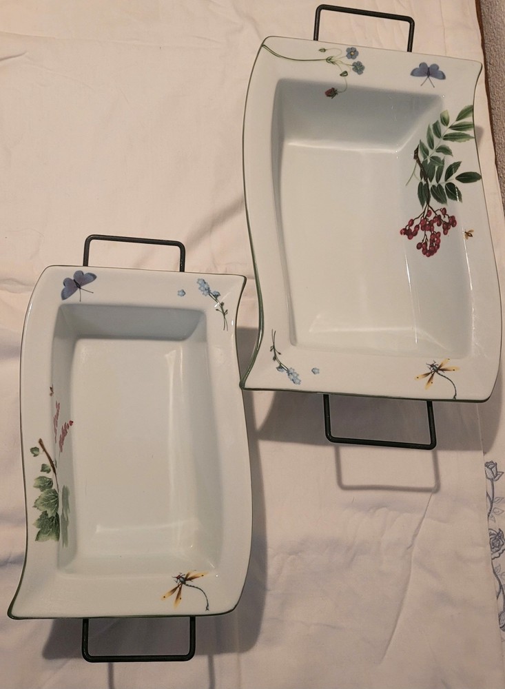 Temp-tations Wavy Rectangular Baking Dish Floral Dragonfly Butterfly Set Of 2