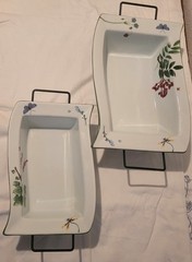 Temp-tations Wavy Rectangular Baking Dish Floral Dragonfly Butterfly Set Of 2