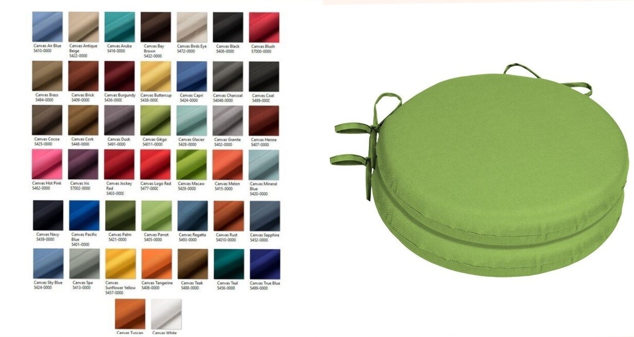 Custom Sunbrella Round Bistro Chair Pad Cushion, 1.75" thick with ties gallery