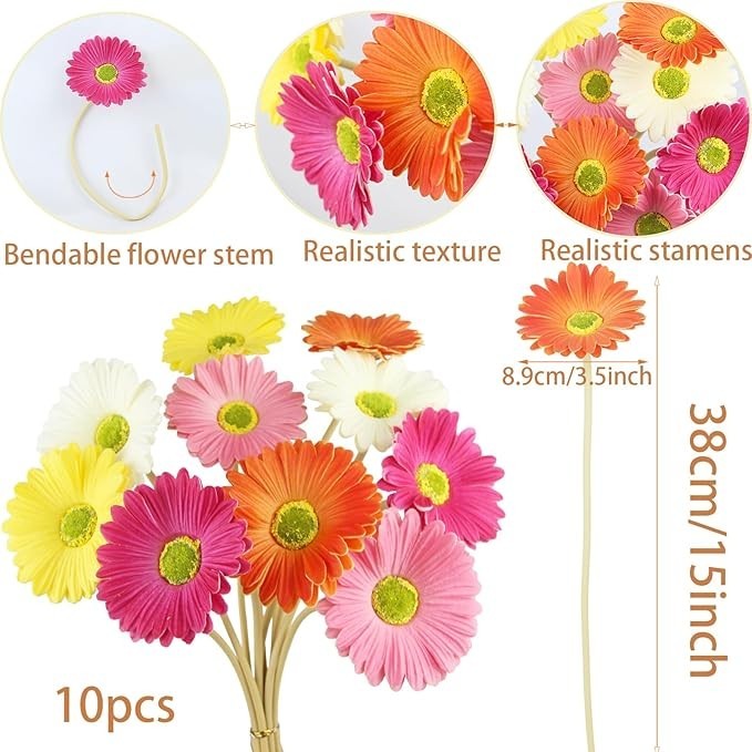 10 Pcs Artificial Gerbera Daisies Flowers Artificial Daisy 10 Pcs-multicolor gallery