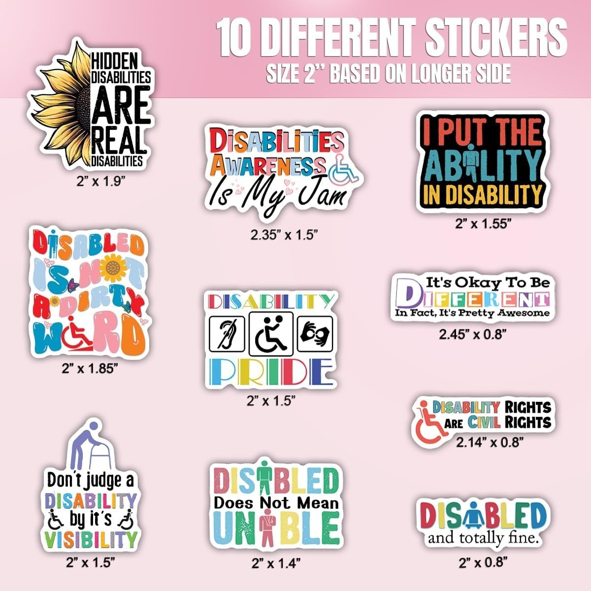 10pcs Hidden Disability & Awareness Sticker Empowering Quotes Inclusion Support gallery