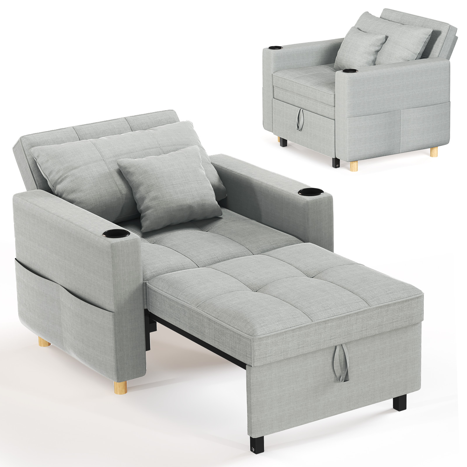 Sleeper Chair 38" Extra Wide Convertible Chair Bed 3-in-1 Pull Out Single Sofa gallery