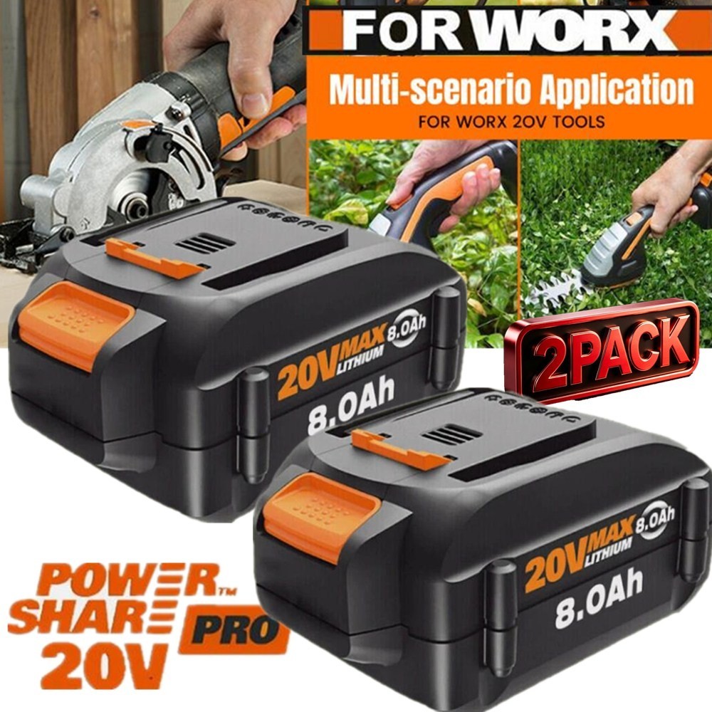 2PACK 8.0Ah For WORX 20V 8AH MAX Extend Lithium-Ion Battery WA3525 WA3575 WA3520 gallery