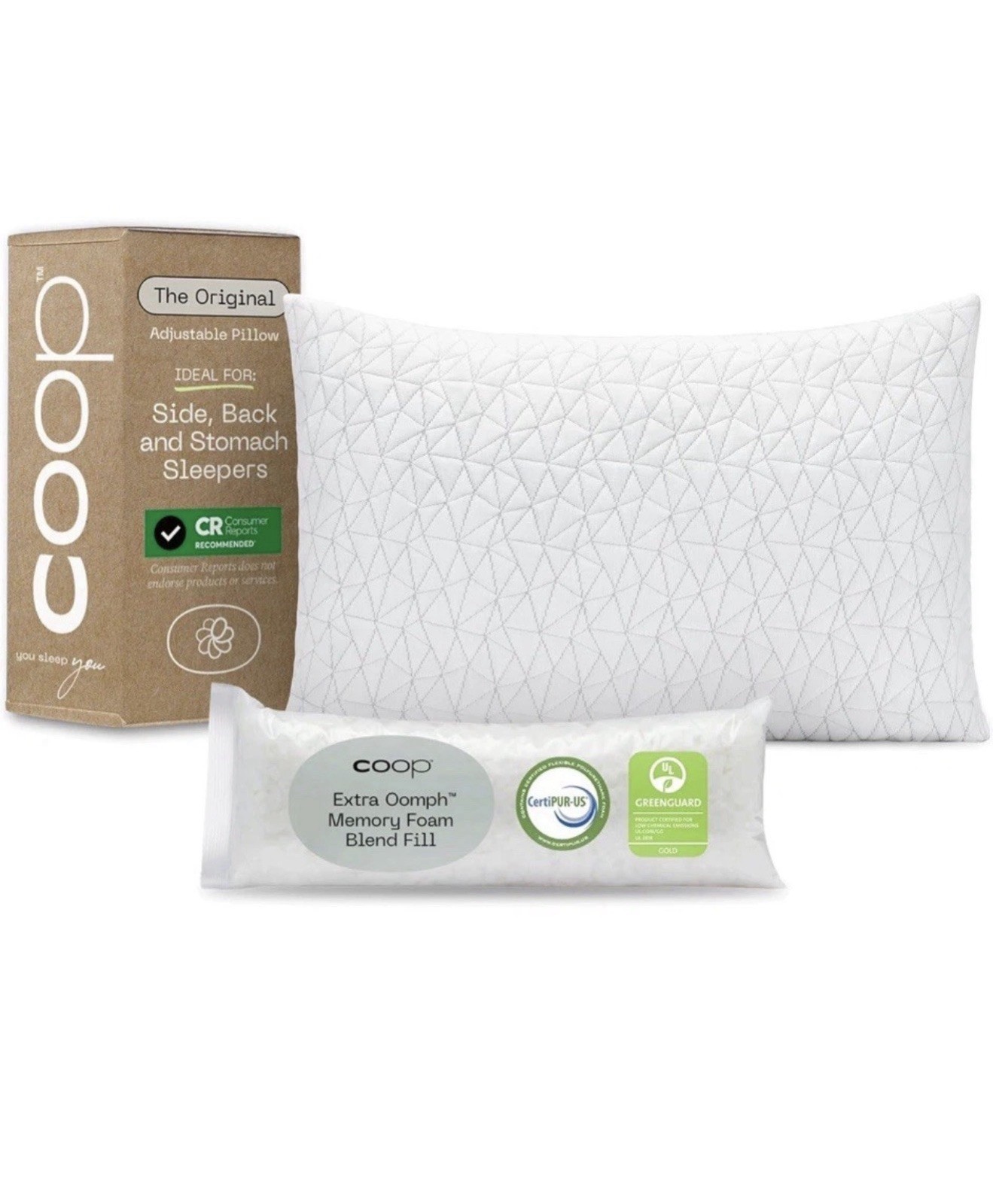 Coop Home Goods Original Adjustable Pillow Memory Foam King 19X35” 35-B093-XAF9 gallery