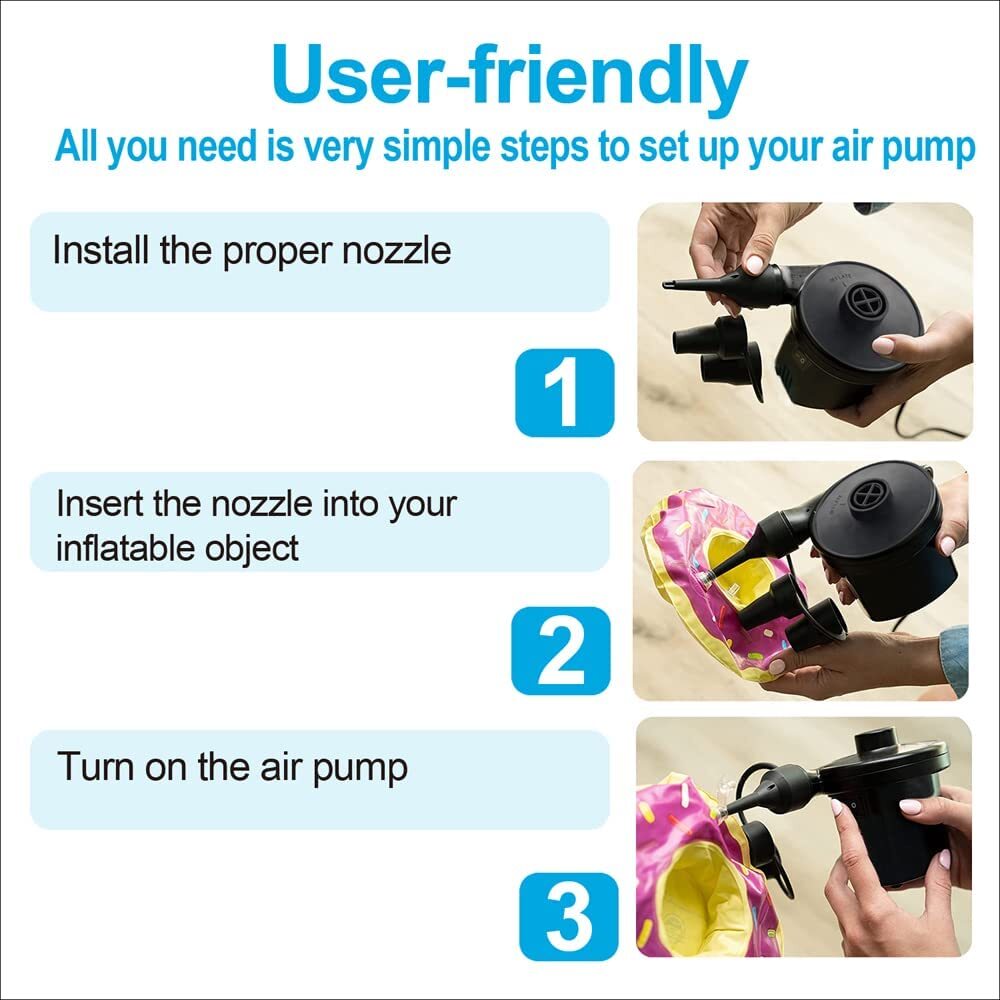 Electric Air Pump Portable Quick-Fill Air Pump with 3 Nozzles, Inflator/Deflator gallery