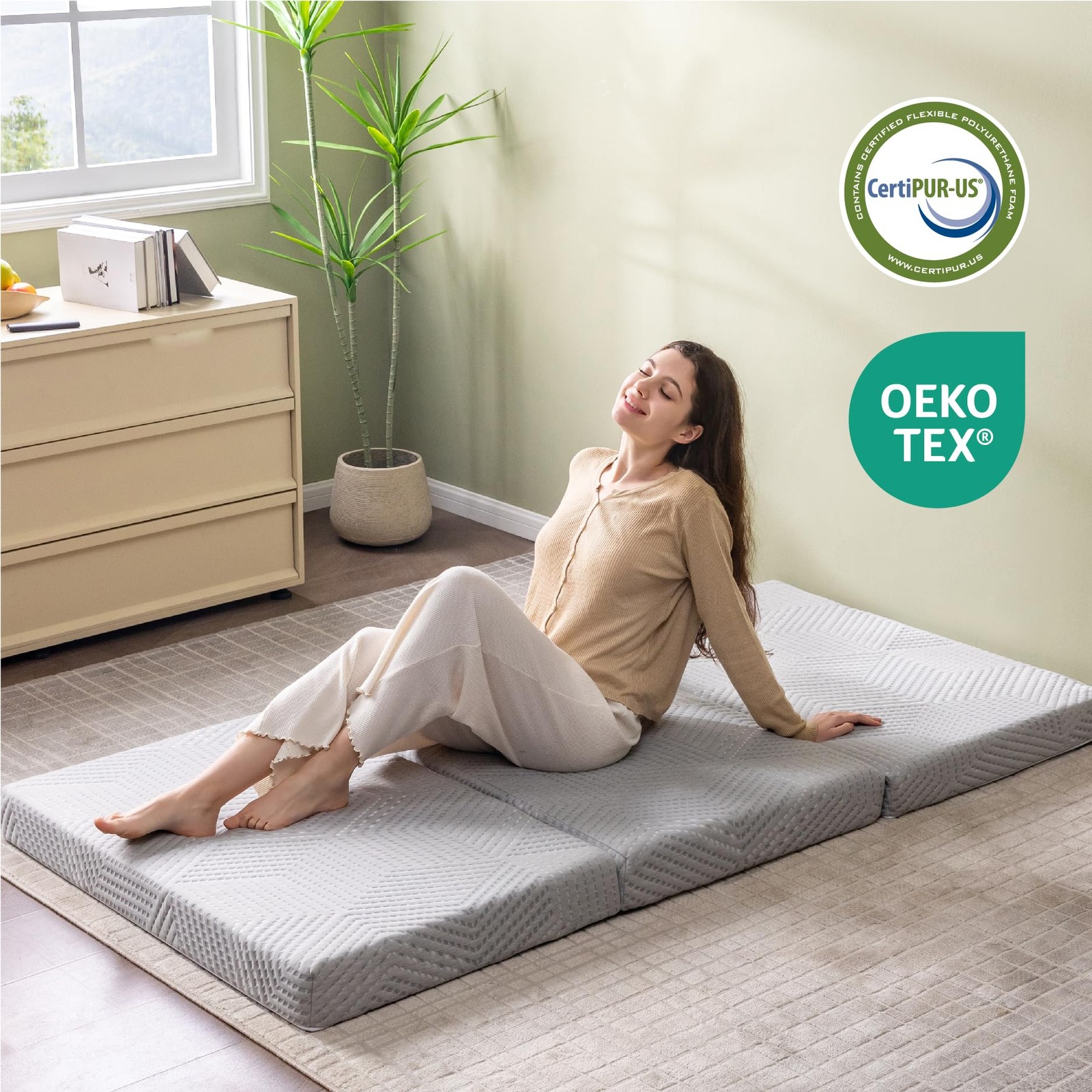 Folding Mattress, 4 Inch Single Tri Folding Memory Foam Mattress for Camping ... gallery