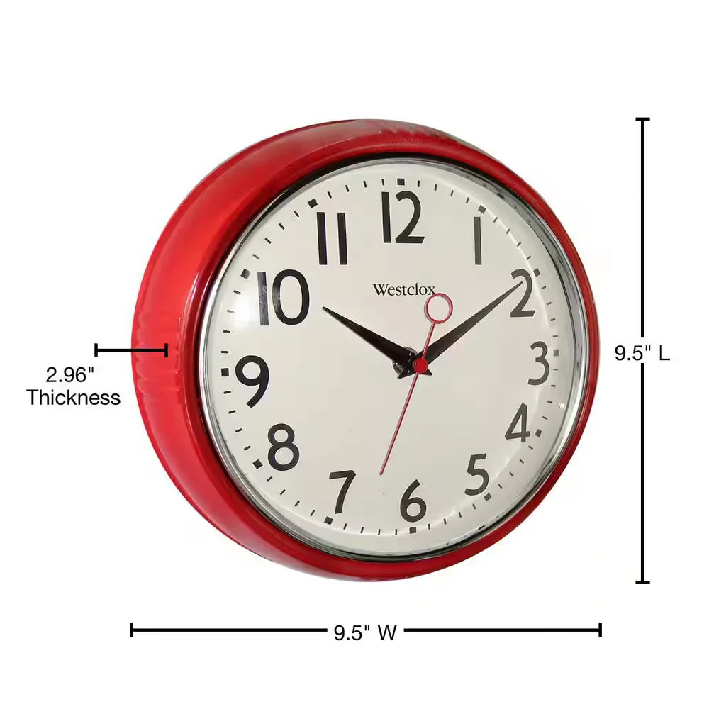 Westclox Retro Wall Clock Red 12 Inch Round Analog Quartz Kitchen Chrome Bezel gallery