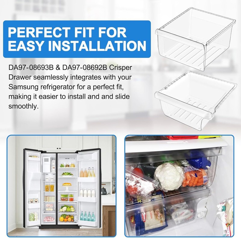 DA97-08693B Refrigerator Crisper Drawer Upper & DA97-08692B Fridge Crisper Bin gallery