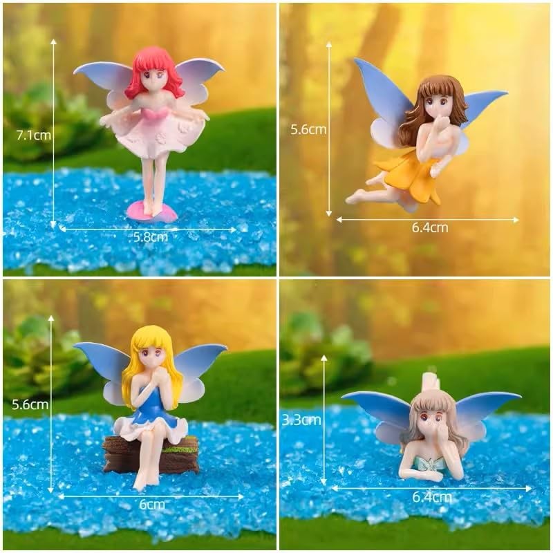Pinenjoy 4Pcs Small Fairy Figurines Miniature Flower Elf Figures Multicolor gallery