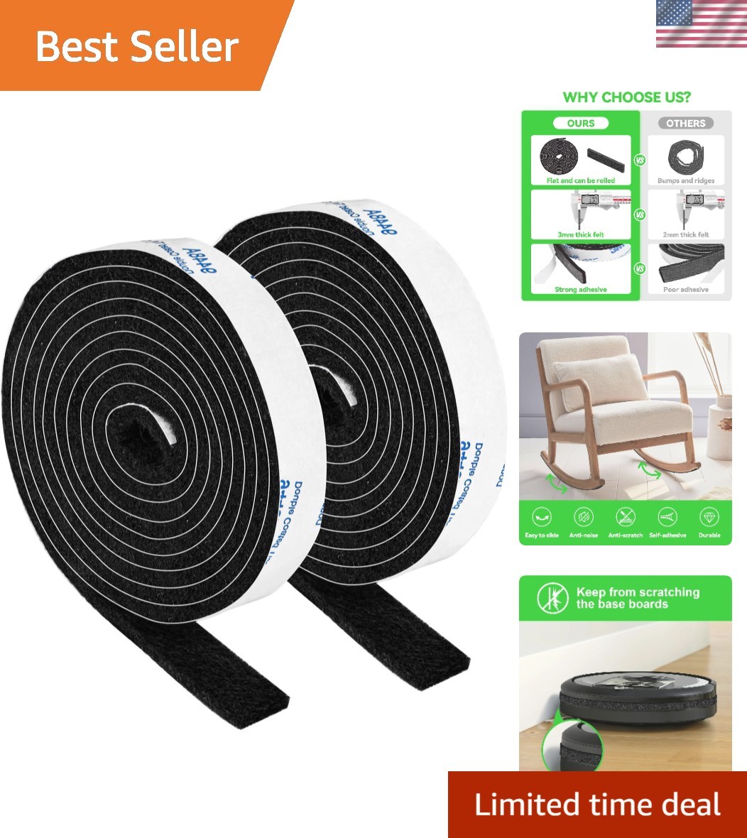 Effortless Floor Protection: Felt Strips with Adhesive Backing 1/2" x 60" Black gallery