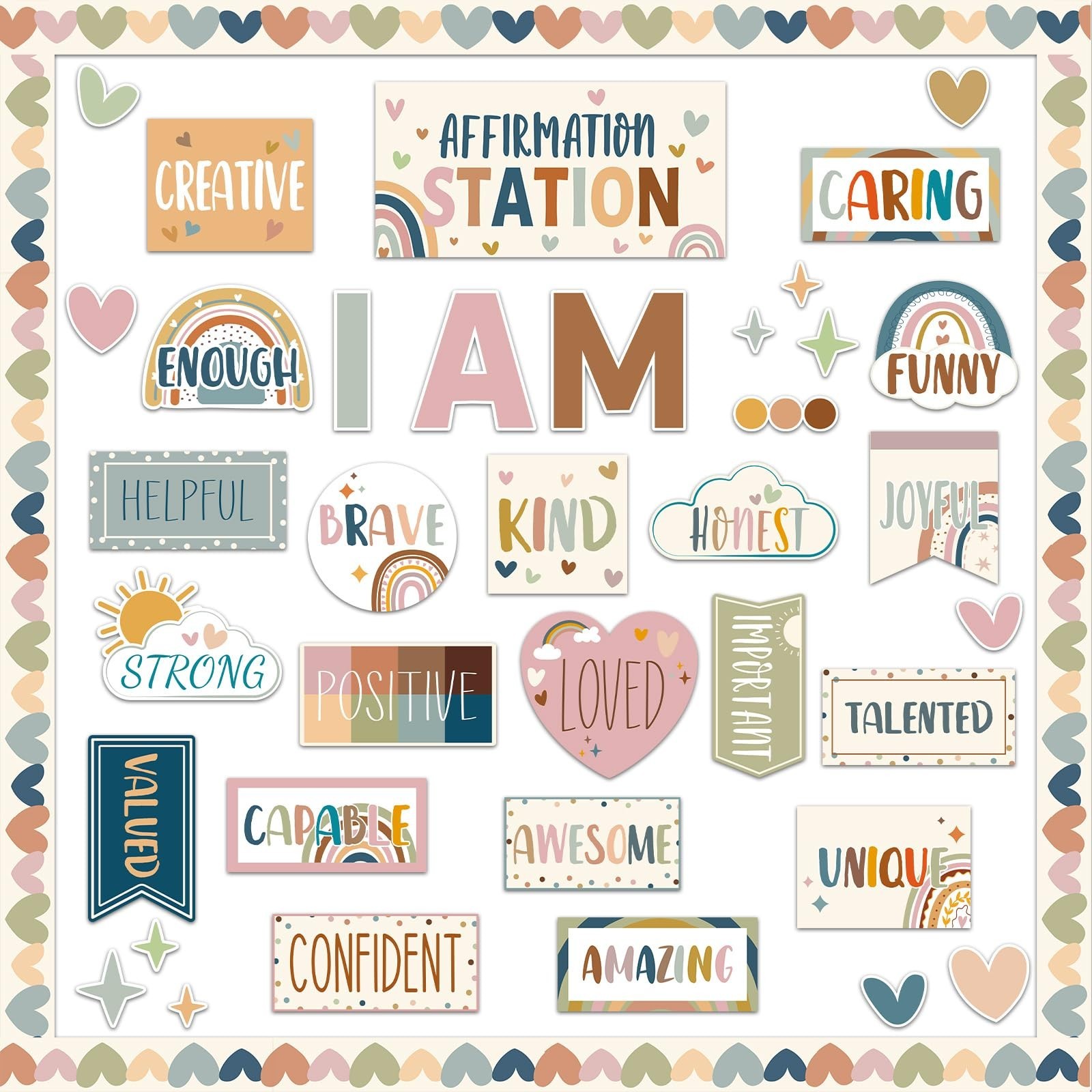 I Am Affirmations Cutouts, Rainbow Bulletin Board, Teacher Wall Decor,Multicolor gallery