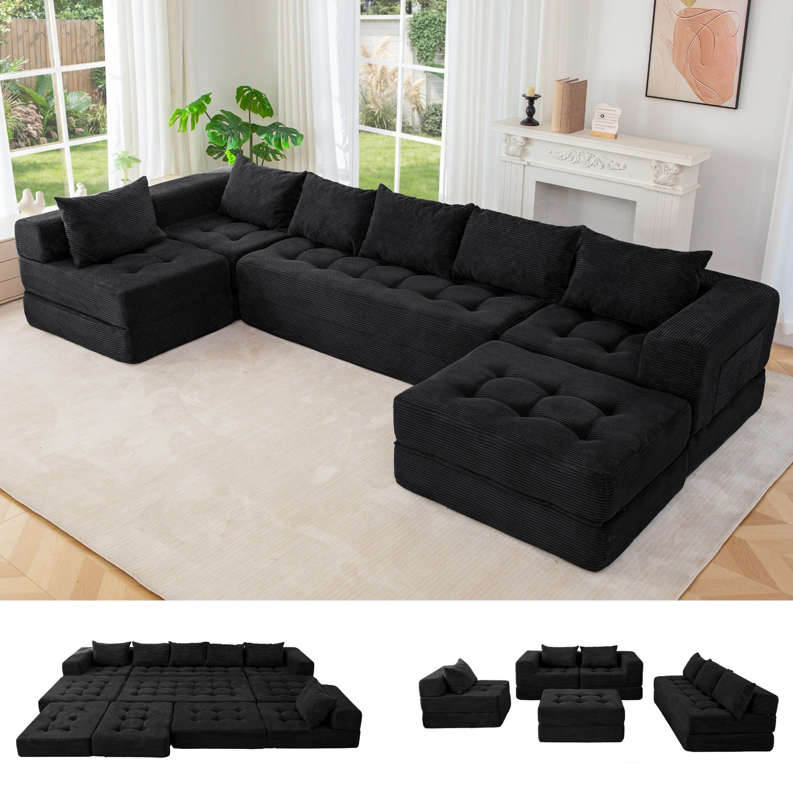 MAXYOYO Modular Sectional Sofa Couch,Convertible Floor Sofa Lounger with Pillows gallery