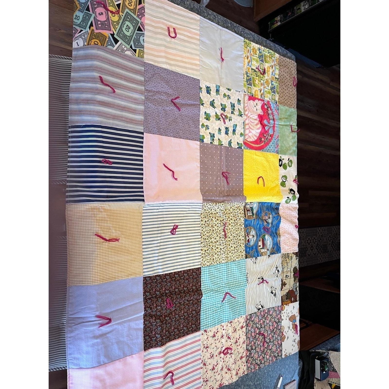 Handmade Quilt-multi patterns with rose floral side 49x41 inches gallery