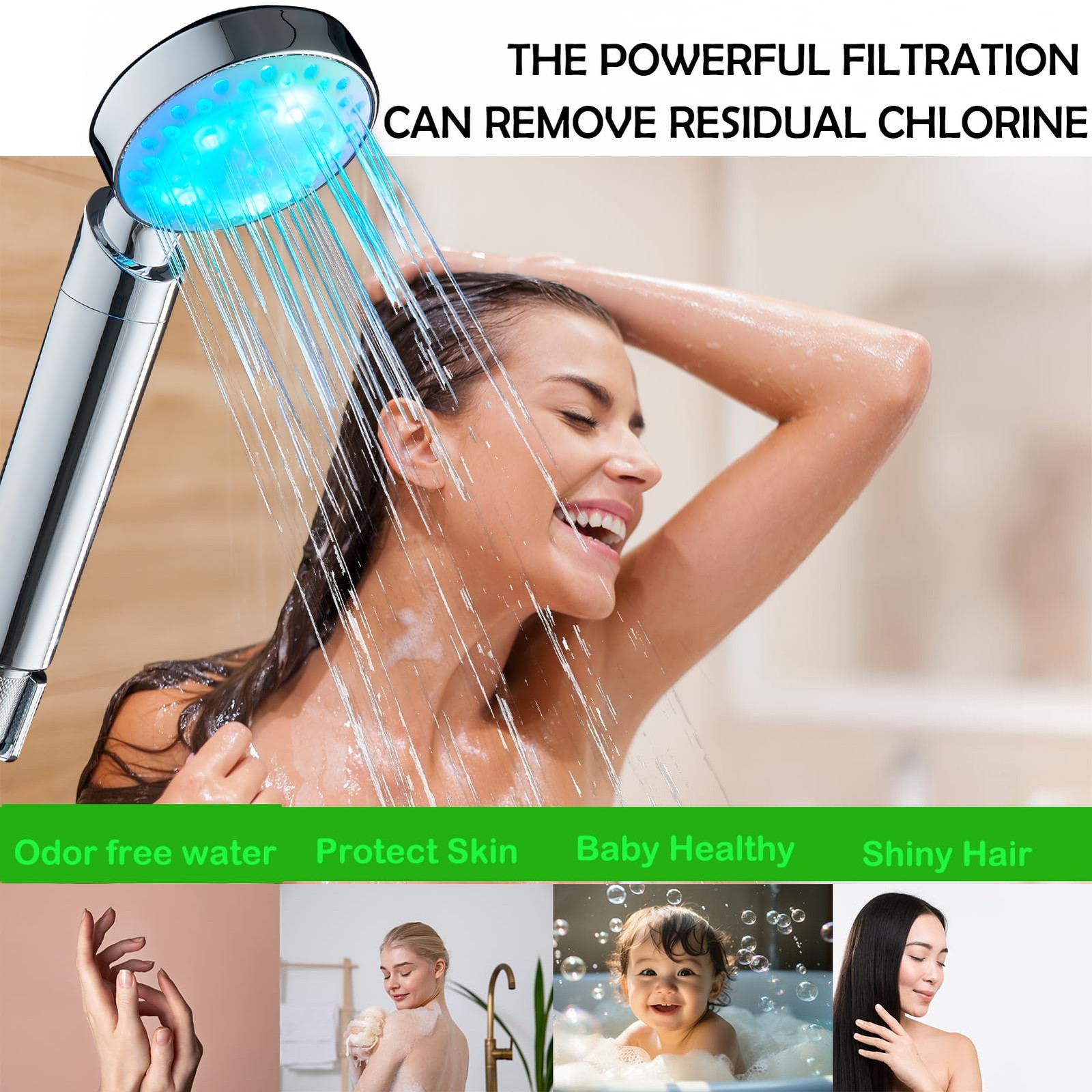 Filtered Led Shower Head for Hard Water 7 Color Light Change Automatically Handh gallery