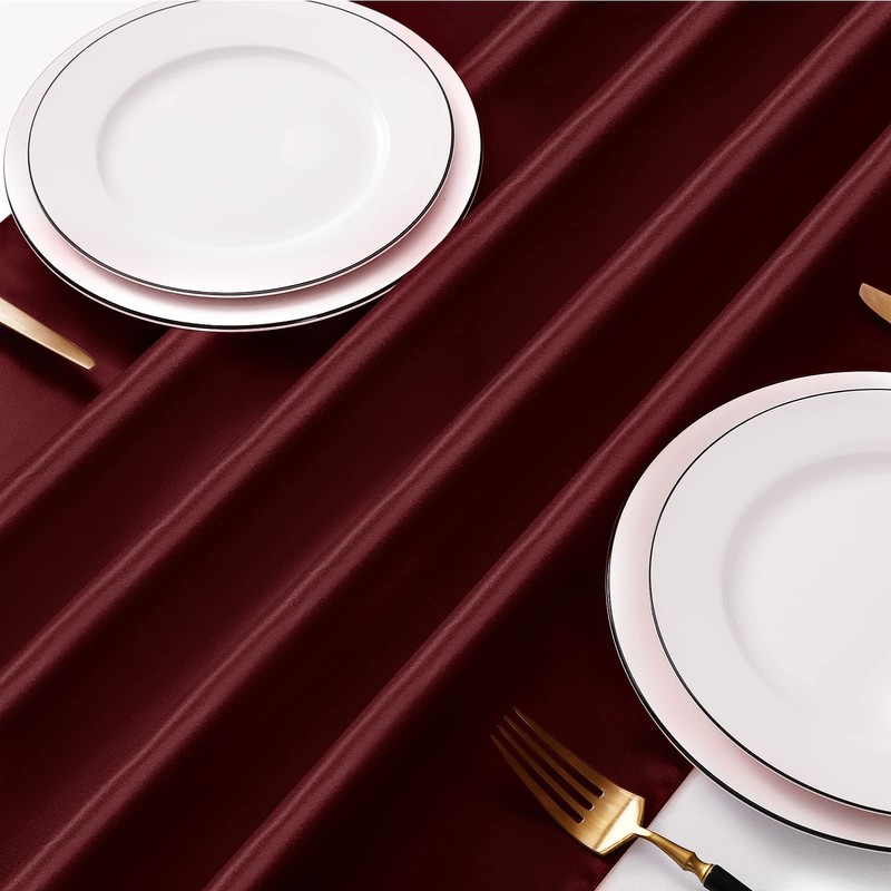 4Pcs Satin Maroon Table Runner - 12 x 108 Inch Long Size, Party Table Runner ... gallery