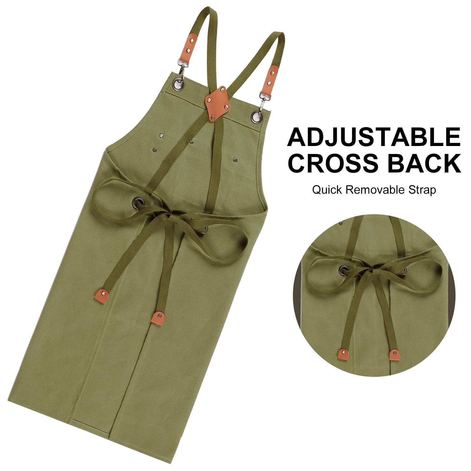 Chef Apron for Women Men with Large Pockets, Cotton Canvas Cross Back Waterpr... gallery